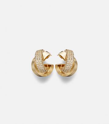 Tri-Link 14kt gold hoop earrings with diamonds | Sydney Evan