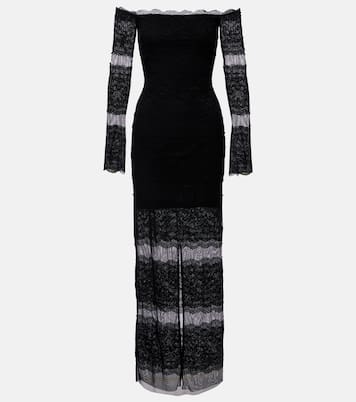 Off-shoulder lace tulle maxi dress | Blumarine