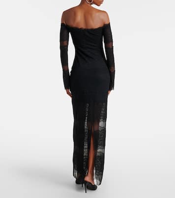 Off-shoulder lace tulle maxi dress | Blumarine