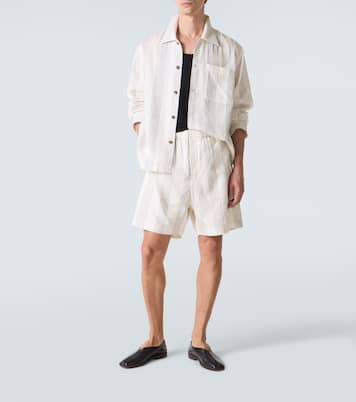 Textured Striped cotton Bermuda shorts | Commas