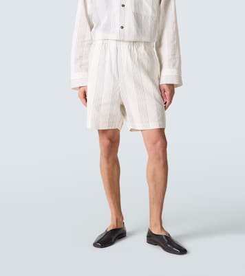 Textured Striped cotton Bermuda shorts | Commas