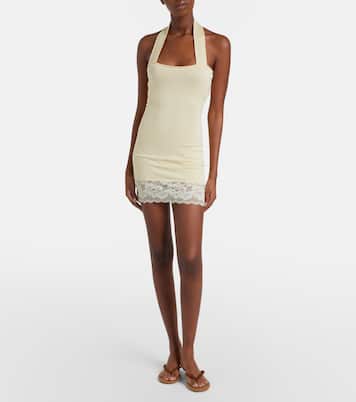 Lace-trimmed halterneck silk and cotton minidress | Aya Muse