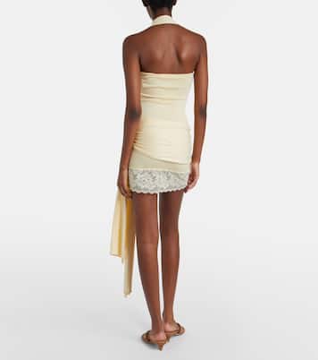Lace-trimmed halterneck silk and cotton minidress | Aya Muse