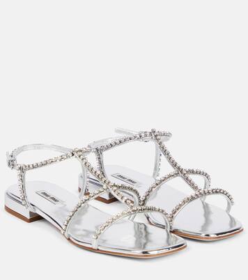 Embellished leather sandals | Miu Miu