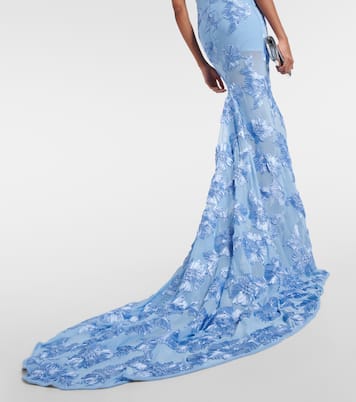 Alberty floral-appliqué mesh gown | Rotate