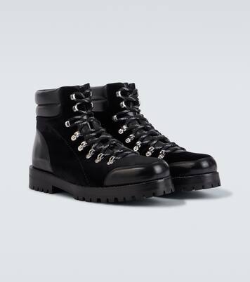 Janka leather-trimmed velvet lace-up boots | Manolo Blahnik