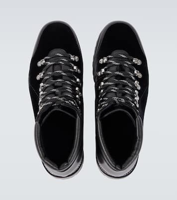 Janka leather-trimmed velvet lace-up boots | Manolo Blahnik
