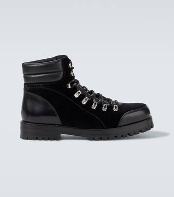 Janka leather-trimmed velvet lace-up boots | Manolo Blahnik