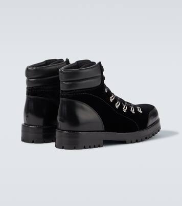 Janka leather-trimmed velvet lace-up boots | Manolo Blahnik