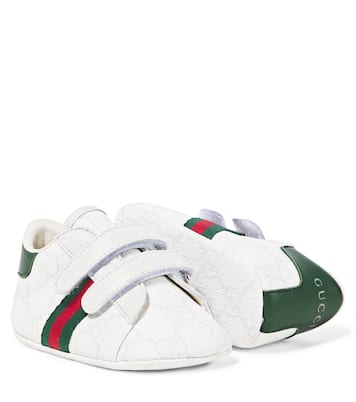 Baby leather-trimmed booties | Gucci Kids