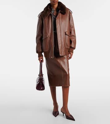Shearling-trimmed leather bomber jacket | Prada