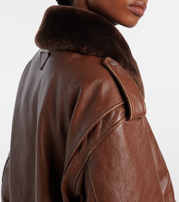 Shearling-trimmed leather bomber jacket | Prada
