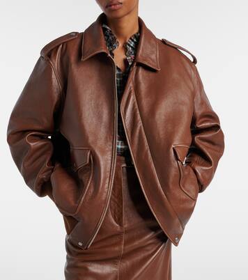 Shearling-trimmed leather bomber jacket | Prada