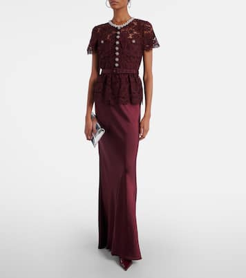 Belted lace and satin maxi dress  | Self-Portrait