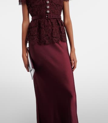 Belted lace and satin maxi dress  | Self-Portrait