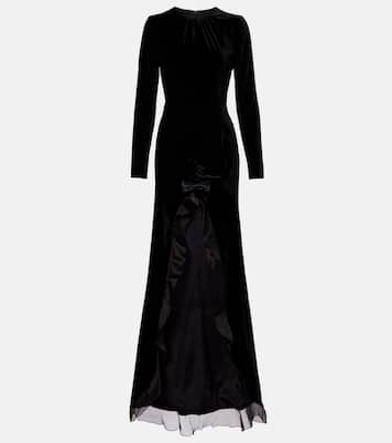 Ruched silk-trimmed asymmetric velvet gown | Alessandra Rich
