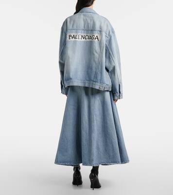 褶裥牛仔布中长半身裙 | Balenciaga