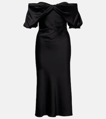 Draped off-shoulder satin midi dress | McQueen