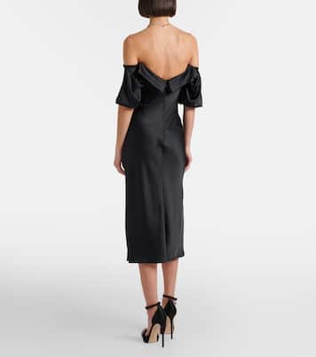 Draped off-shoulder satin midi dress | McQueen