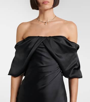 Draped off-shoulder satin midi dress | McQueen
