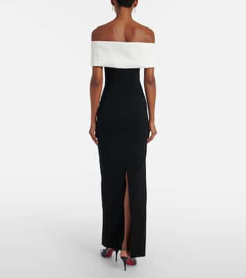 Floral-appliqué off-shoulder crêpe gown | Self-Portrait