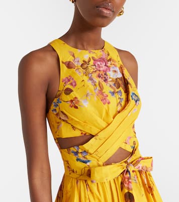 Patience floral cutout linen midi dress | Zimmermann
