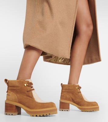 Shearling-trimmed suede ankle boots | See By Chloé
