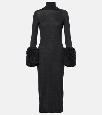 Robe midi en laine vierge et shearling synthétique | Alaïa