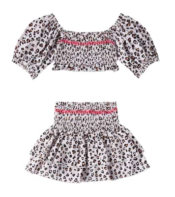 Leopard-print cotton top and skirt set | Monnalisa