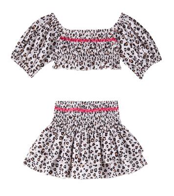 Leopard-print cotton top and skirt set | Monnalisa