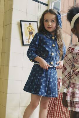 Falda denim plisada con lunares | Self-Portrait Kids