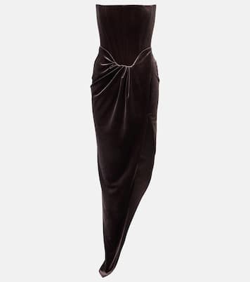 Draped asymmetric velvet bustier dress | Alex Perry