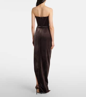 Draped asymmetric velvet bustier dress | Alex Perry