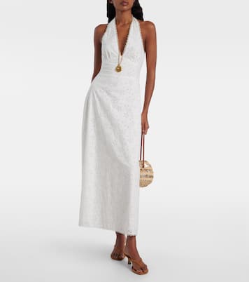 Salma embroidered halterneck cotton midi dress | Posse
