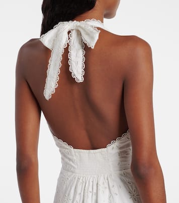 Salma embroidered halterneck cotton midi dress | Posse