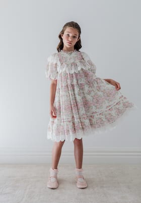 Lace-trimmed floral cotton dress | Petite Amalie  