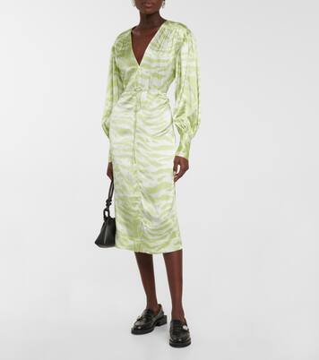 Robe midi en soie mélangée à motif zébré | Ganni