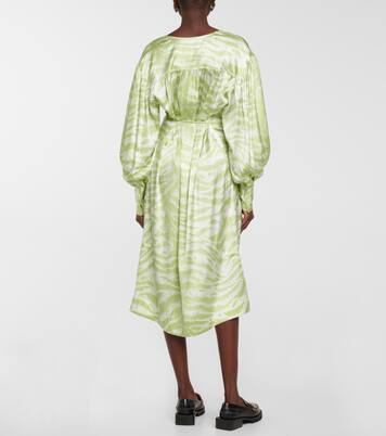 Robe midi en soie mélangée à motif zébré | Ganni