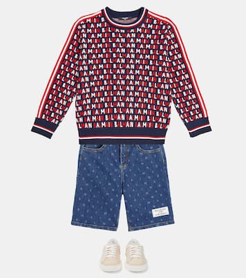 Monogram crewneck cotton sweater | Balmain Kids