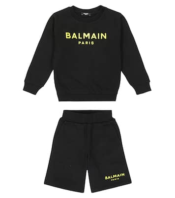 Cotton fleece sweatshirt and shorts set | Balmain Kids