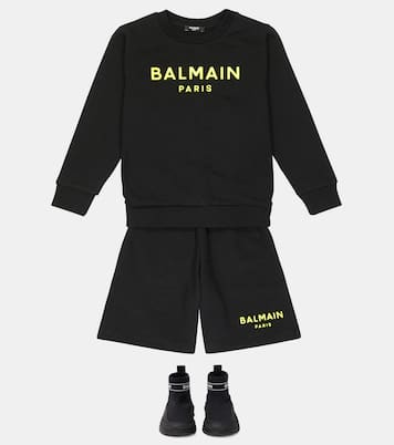 Cotton fleece sweatshirt and shorts set | Balmain Kids