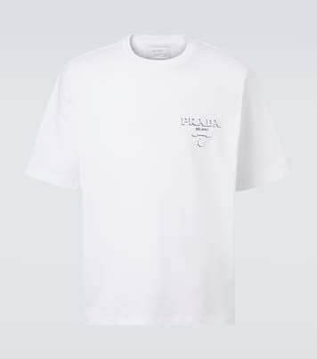 Logo oversized cotton jersey T-shirt  | Prada
