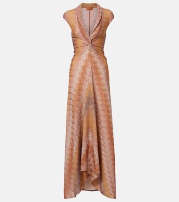 Gathered asymmetric lamé maxi dress | Missoni