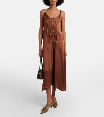 Gathered crêpe satin slip dress | Prada