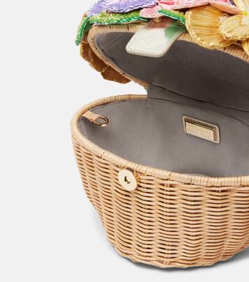 Tasche Dorothy aus Korbweide mit floraler Applikation | Judith Leiber Couture