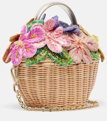 Tasche Dorothy aus Korbweide mit floraler Applikation | Judith Leiber Couture