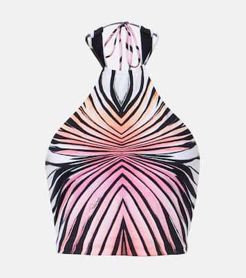 프린트 홀터넥 메쉬 크롭 탑 | Roberto Cavalli