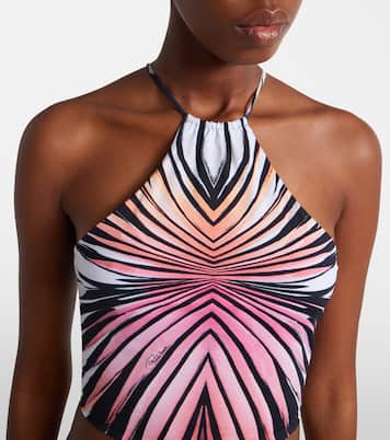 프린트 홀터넥 메쉬 크롭 탑 | Roberto Cavalli