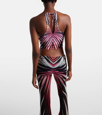 프린트 홀터넥 메쉬 크롭 탑 | Roberto Cavalli