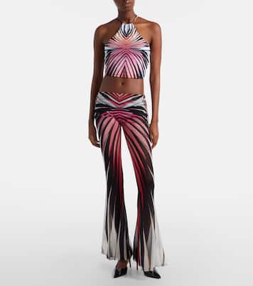 프린트 홀터넥 메쉬 크롭 탑 | Roberto Cavalli